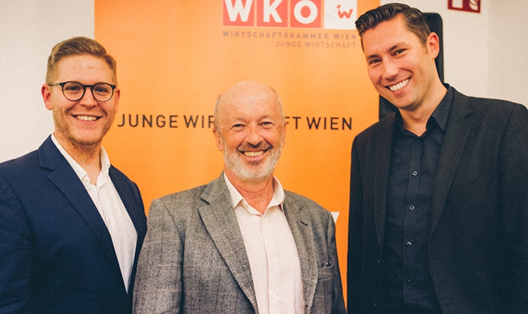 Johannes Braith (Gründer StoreMe), Hansi Hansmann (Business Angel), Jürgen Tarbauer (Vorsitzender Junge Wirtschaft Wien © David Faber