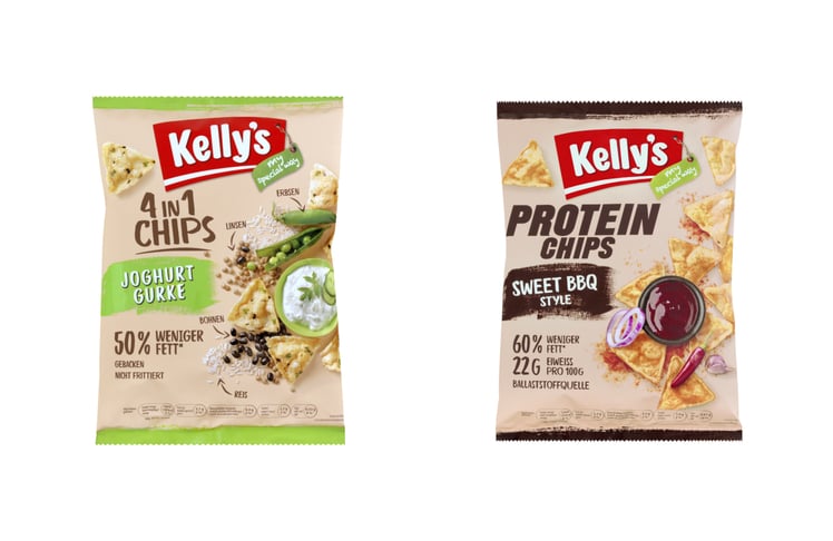 Kelly's 4-in-1-Chips "Joghurt Gurke" & Kelly's Proteinchips "Sweet BBQ Style" © Kelly's
