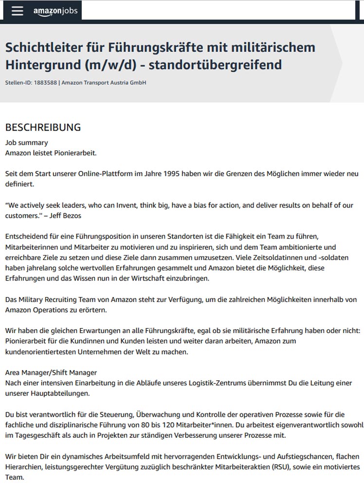 Stellenausschreibung Amazon