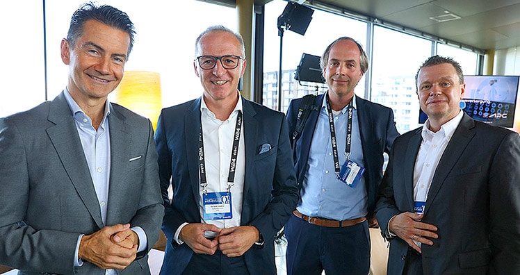 ORF-GD Roland Weißmann (links), Gerhard Christiner, Technischer Vorstand APG (2. von links) und Markus Gstöttner, GF Horizont (rechts) © LEADERSNET/G. Langegger