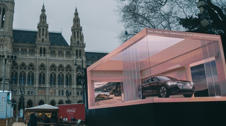 Audi setzt in Österreich wiederholt auf den internationalen Trend dreidimensionaler digitaler Out-of-Home Kampagnen © Porsche Media & Creative 2023/wexplore