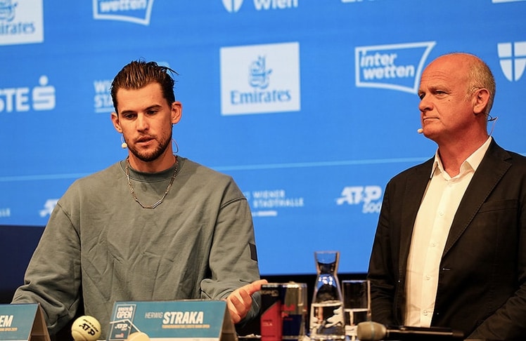 Dominic Thiem (links) und Herwig Straka bei der PK zu den Erste Bank Open 2023 © LEADERSNET/G. Langegger