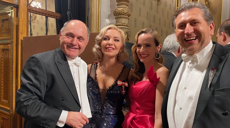 V.l.n.r.: Wolfgang Sobotka, Lidia Baich, Maria Großbauer und Andreas Schager am 65. Wiener Opernball © LEADERSNET
