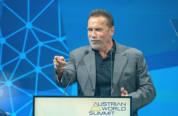 Arnold Schwarzenegger bei seiner Rede am World Summit 2023 © Andreas Tischler