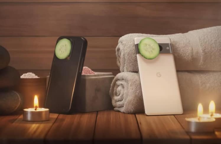 Der neue Werbespot zeigt die Smartphones im Spa © Screenshot/Youtube