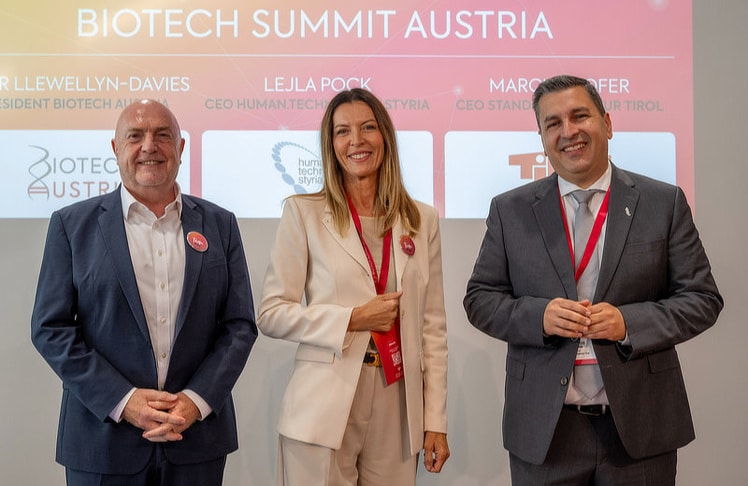 V.l.n.r.: Peter Llewellyn-Davies (Präsident Biotech Austria), Lejla Pock (CEO Human.technology Styria) und Marcus Hofer (CEO Standortagentur Tirol).