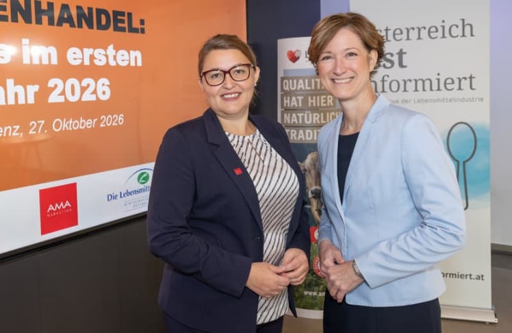 Christina Mutenthaler-Sipek, Geschäftsführerin AMA-Marketing, (links) und Katharina Koßdorff, Geschäftsführerin Fachverband der Lebensmittelindustrie.
