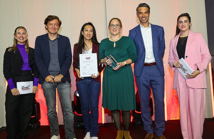 V.l.n.r.: Anna Thalhammer (profil), Markus Höfinger (3TS Capital Partners), Chieh Pan und Natalia Ruemmele (in-kind), Florian Pink (APG) und Christiani Wetter (Moderatorin).