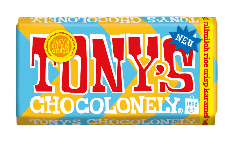 Tony’s Chocolonely präsentiert die neue Sorte Vollmilch Rice Crisp Karamell.
