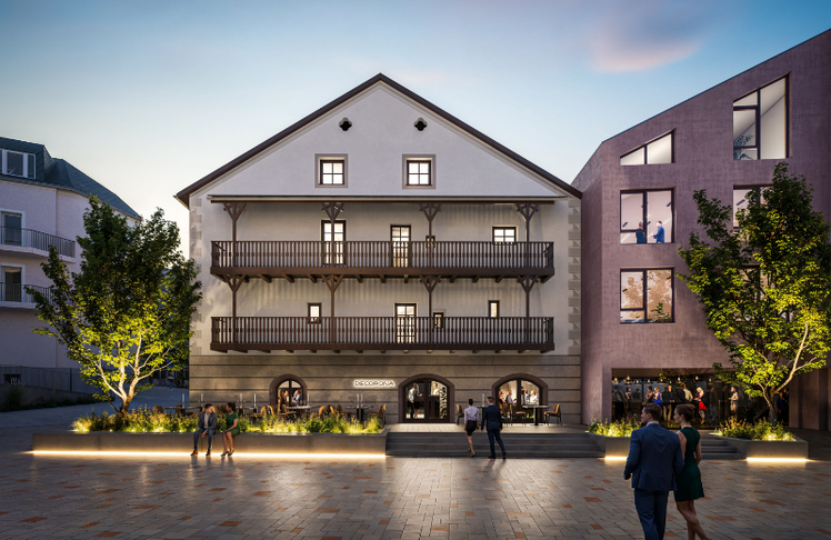 Am Innenplatz zeigt sich das Leitmotiv des Projekts © Rendering/Strobl Group