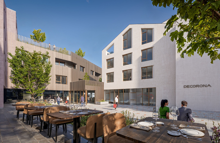 Zwischen den Baukörpern entsteht ein geschützter Innenplatz © Rendering/Strobl Group