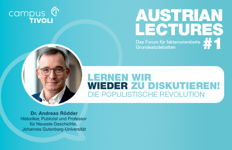 Zum Auftakt der Serie soll der Historiker, Publizist und Professor für Neueste Geschichte an der Johannes Gutenberg-Universität Mainz Andreas Rödder unter dem Motto "Lernen wir wieder zu diskutieren! – Die populistische Revolution" eine Keynote halten.