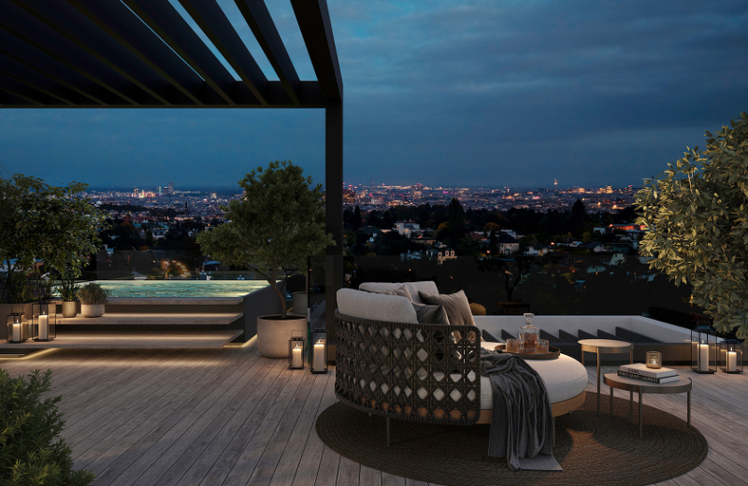 Dachterrasse mit Blick über Wien © 3SI Immogroup/Mezza-Maiso