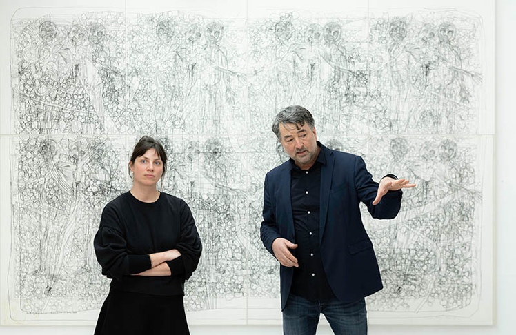 Sammlungsdirektorin WAM Julia Moebus-Puck und Galerist Lorenz Estermann © Ákos Burg