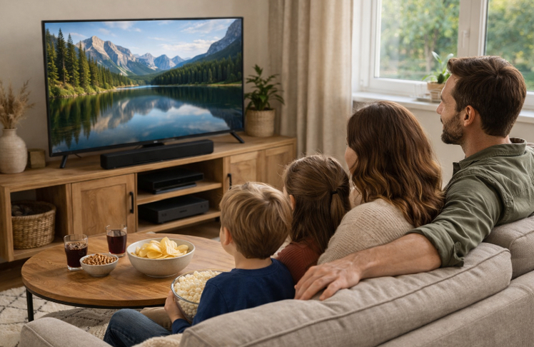 Videokonsum bleibt fest im Wohnzimmer verankert (Symbolbild) © KI-generiert mit ChatGPT von OpenAI