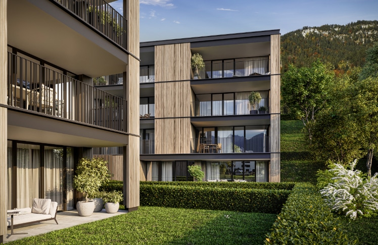 Am Fuße des Montikels entstehen insgesamt 16 Wohnungen, verteilt auf zwei Baukörper © Zima