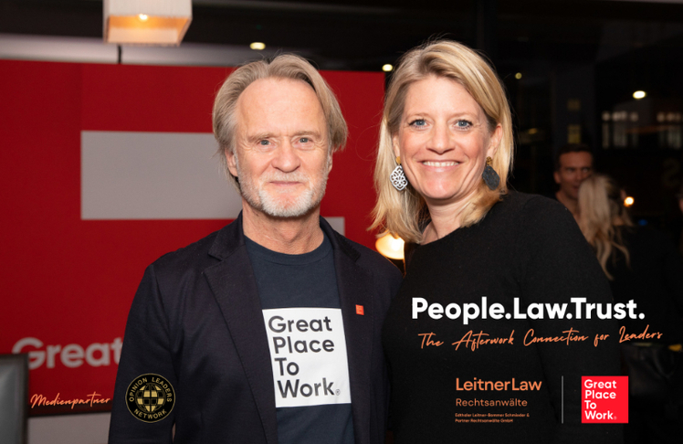 Jörg Spreitzer (Managing Partner, Great Place To Work Österreich) und Barbara Gruszkiewicz (Head of Corporate Affairs, Public Relations & Marketing, LeitnerLaw Rechtsanwälte).