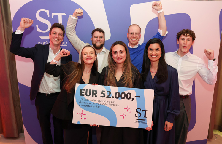 V.l.n.r.: Felix Noisternig (Standard), Svitlana Prokopenko, Markus Derkits, Florentina Beqiraj, Klemens Brugner (alle American Express), Parisa Hamidi-Grübl (Standard) und Daniel Foss (American Express)