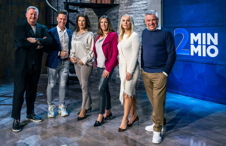 Die Business Angels der aktuellen Staffel (v.l.n.r.): Selfmade-Millionär Christian Jäger, Unternehmer Mathias Muther, HR-Expertin Manuela Lindlbauer, Mediashop-Gründerin Katharina Schneider, Unternehmerin Eveline Steinberger und Hotelier Erich Falkensteiner (nicht am Bild: Wirtschaftsgröße Alexander Schütz).