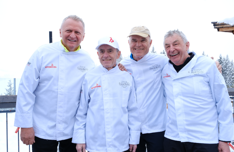 V.l.n.r.:  Peter Knogl (3 Sterne, Les Trois Rois, Basel), Karl und Rudi Obauer (2 Sterne, Restaurant Obauer, Werfen) sowie Hans Haas (ehemals 2 Sterne, Tantris, München)