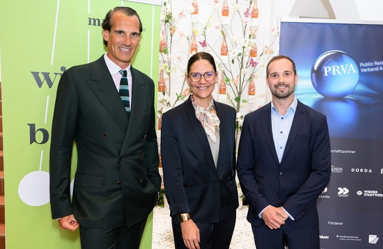 V.l.n.r.: Thomas Schwabl (Marketagent-Gründer), Juliane Pamme (Vorstandsmitglied des PRVA) und Alexander Ludwig (Communications & Trade Marketing Manager Schlumberger)