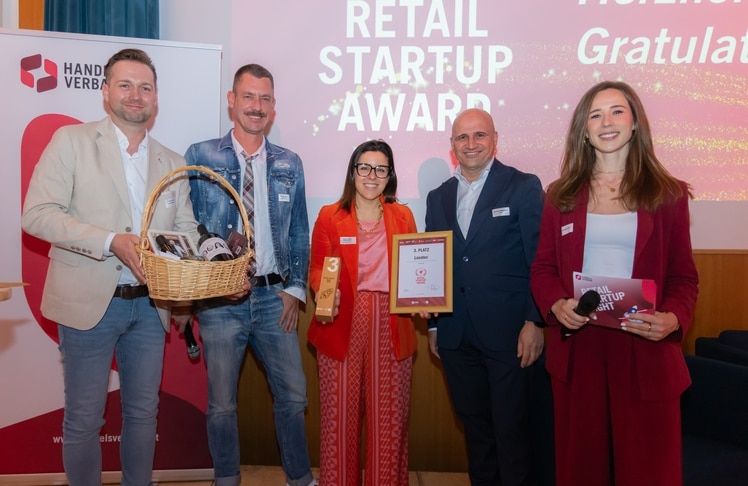 V.l.n.r.: Handelssprecher Rainer Will, V.l.n.r.: Handelssprecher Rainer Will, Markus Kuntke (Rewe Group), Valeria Foglar-Deinhardstein (Loxotec), Gastronom Luigi Barbaro und Moderatorin Julia Isabelle Gerber.