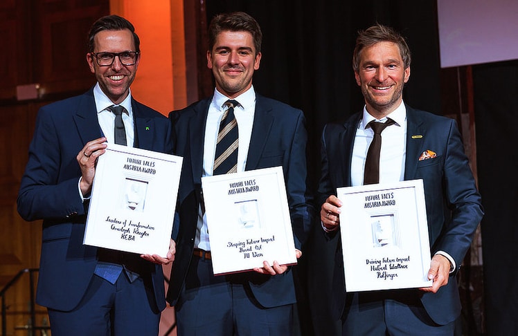 Die drei Gewinner der SAP Future Faces Austria Awards (v.l.n.r.): Christoph Knogler (KEBA), David Osl (TU Wien) und Hubert Wallner (Palfinger).  