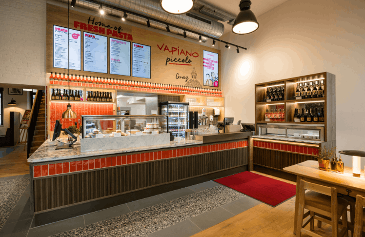 In den Räumlichkeiten der ehemaligen Swing Kitchen befindet sich nun das neue Format der Restaurantkette "Vapiano piccolo".