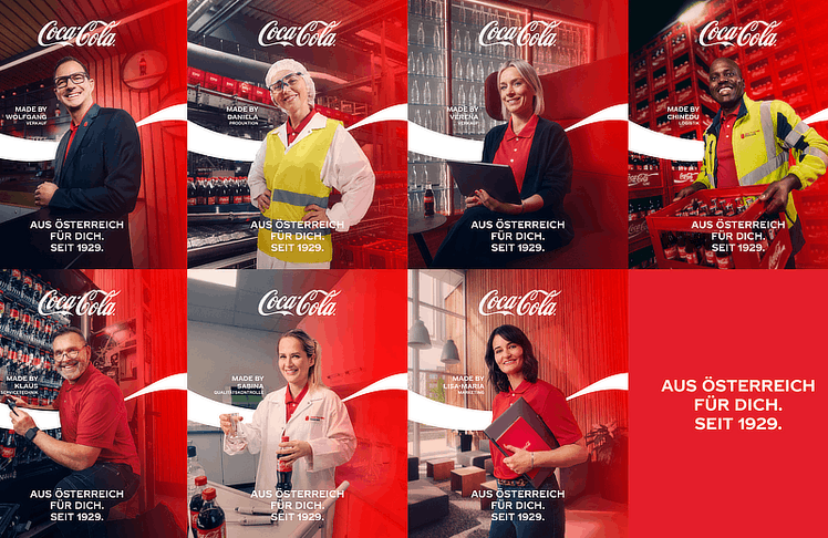 Collage der insgesamt sieben Sujets der Kampagne "Made by, Made in" von Coca-Cola Österreich © Martin Steiger