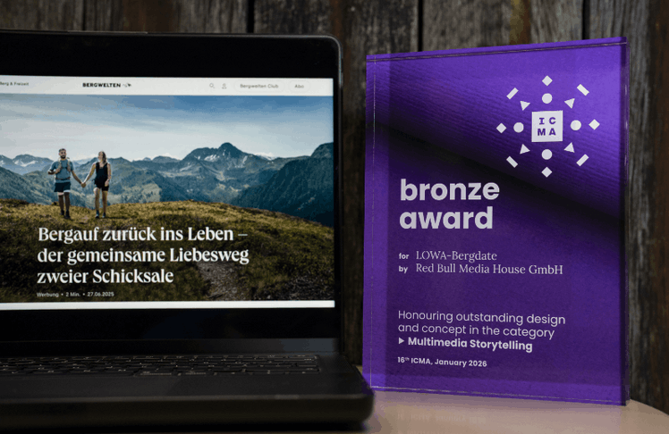 ICM Award in Bronze für "Lowa-Bergdate" in der Kategorie "Multimedia Storytelling".