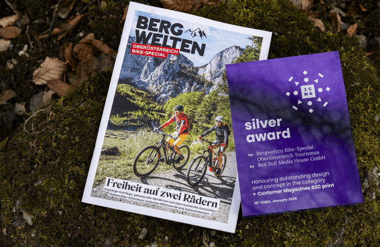 ICM Award in Silber für "Bergwelten Bike Special Oberösterreich Tourismus" in der Kategorie "Customer magazines B2C print".