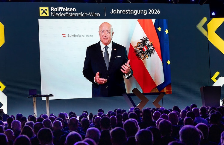 Bundeskanzler Christian Stocker meldete sich mittels Videobotschaft zu Wort.