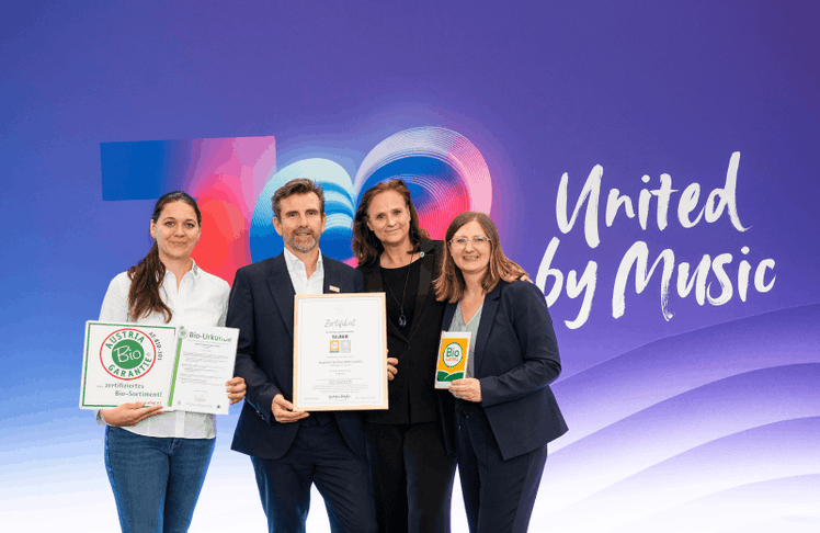 V.l.n.r.: Pamina Strauss (ABG), Christian Chytil (Geschäftsführer Impacts Catering), Petra Stritzl (Einkaufsleitung & Nachhaltigkeitsmanagement Impacts Catering) und Agnes Grobner (Bio Austria)