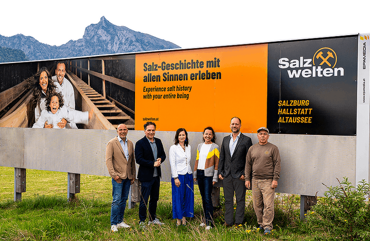 V.l.n.r.: Thomas Frauenschuh (Regionalleitung Salzburg Epamedia), Torsten Pedit (Geschäftsführung Salzwelten GmbH), Barbara Winkelbauer (Geschäftsführung Salzwelten GmbH), Michaela Haader (Mediaplanung Werbenetzwerk), Dominik Lienbacher (Geschäftsführer Werbenetzwerk Salzburg) und Sigi Strasser (Agentur Sistra)