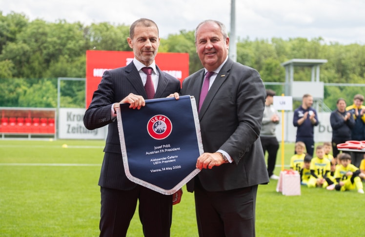 UEFA-Präsident Aleksander Čeferin (links) und ÖFB-Aufsichtsratsvorsitzender Josef Pröll © LEADERSNET/C. M. Stowasser