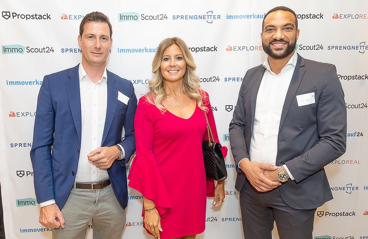 V.l.n.r.: Lukas Wolf (CEO, ARU Immobilien), "Immo Queen" Niki Gold (Inhaberin, Niki Gold Immobilien) und Joseph Obiegbu (GF, ImmoScout24 Österreich & Exploreal).