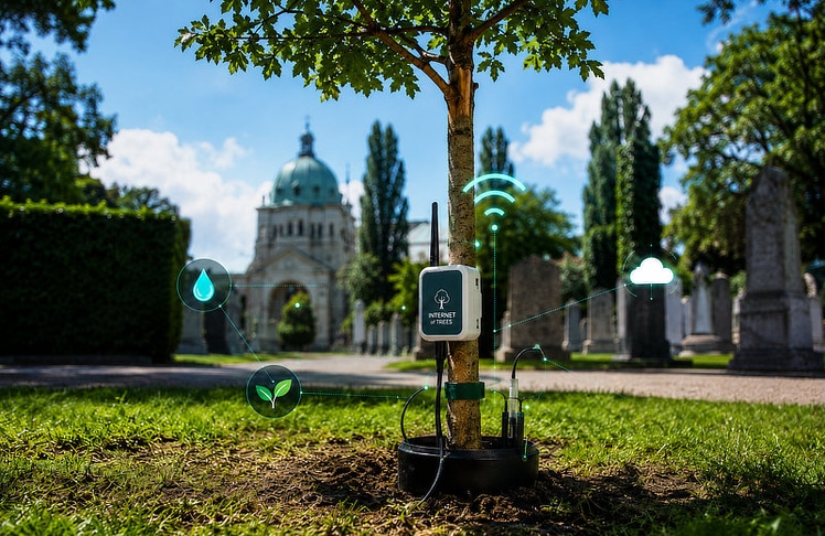Am Zentralfriedhof wurden junge Bäume mit Sensoren im Wurzelbereich ausgestattet, die laufend Messdaten zur Bodenfeuchtigkeit liefern. (Symbolbild)