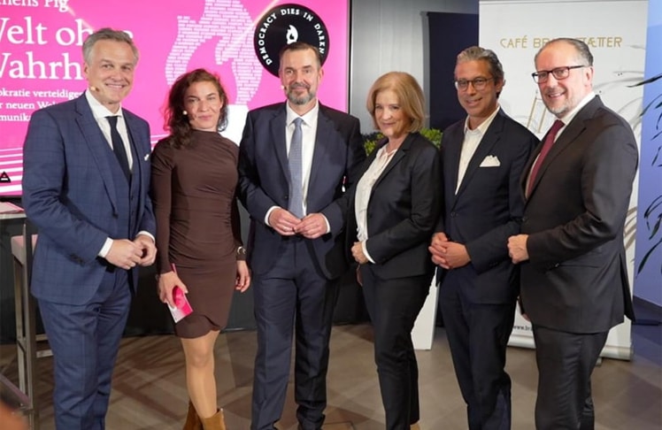 V.l.n.r. Tarek Leitner, Maria Scholl, Clemens Pig, Ingrid Thurnher, Nikolaus Brandstätter und Alexander Schallenberg