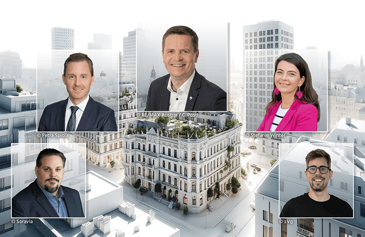 v.l.n.r. Sascha Haimovici (Geschäftsführender Gesellschafter, IMMOcontract), Michael Mack (Geschäftsführer, Raiffeisen Immobilien Treuhand GmbH), Bernhard Reikersdorfer (Geschäftsführer, REMAX), Katharina Gfrerer (Leiterin, Center Management Stadion Center und CCA), Matthias Köck (Sales Team Lead, Optimuse)