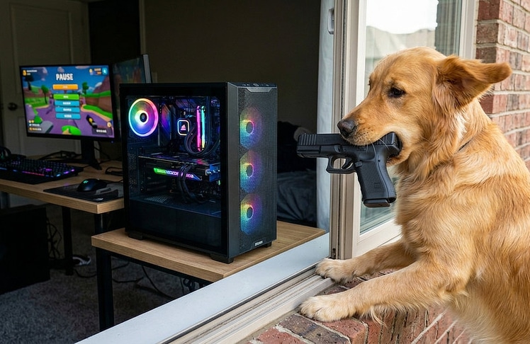 Laut der Darstellung der Betroffenen soll ein Hund versehentlich einen Schuss ausgelöst haben, der schließlich in einem Gaming-PC einschlug. (Symbolbild)