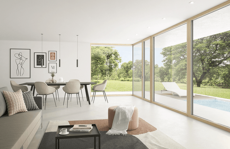 HF 510 Holz-Aluminium-Fenster von Internorm: Puristisches Design mit Natürlichkeit vereint.