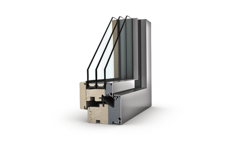Erscheinungsbild an der Außenfront. Das Holz-Aluminium-Fenster HF 510 ist durch eine geringe Rahmenhöhe besonders schlank und modern.