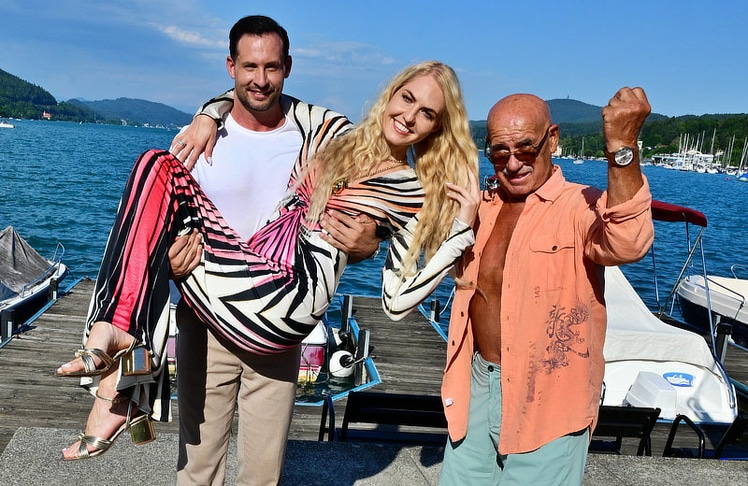 V.l.n.r.: "Mister Austria" Christopher Dengg, Sängerin und Model Beatrice Turin und Schauspieler Otto Retzer.