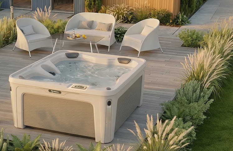 Azure gilt als extrem robuster, kompakter und besonders preiswerter Einsteiger-Whirlpool für bis zu vier Personen. © HotSpring