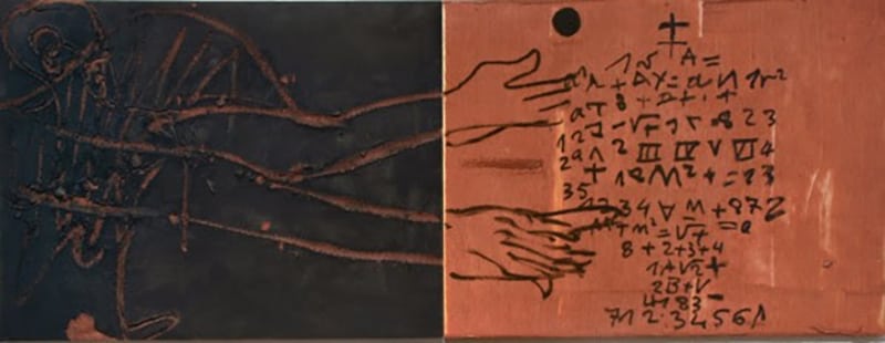 Antoni Tàpies, Les mains, 1995, clay on wood, 89 x 232,5 cm