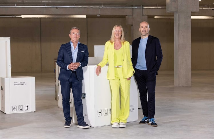 V.l.n.r.: Die Kunsttrans-Geschäftsführung im neuen Depot port4art3.0: COO Gregor Kahr, CEO Birgit Vikas und CFO Andreas Kratohwil. © kunsttrans