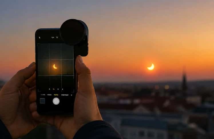 Für gelungene Sonnenfinsternis-Aufnahmen mit dem Smartphone ist laut Expert:innen ein Solarfilter unverzichtbar.