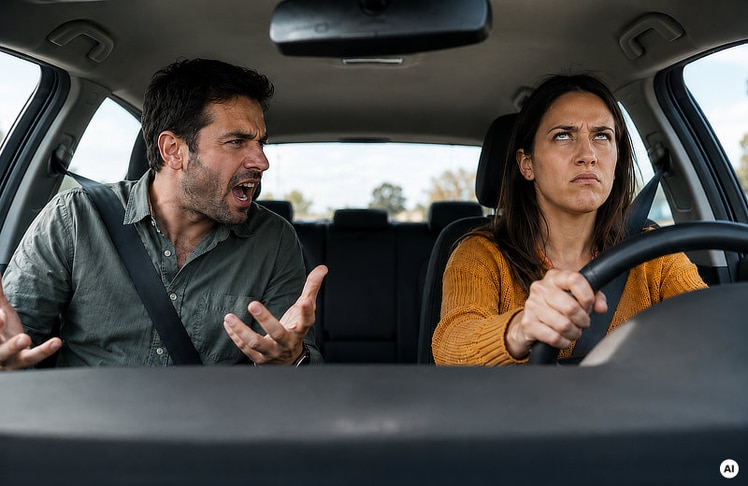 Frauen reagieren laut Umfrage besonders empfindlich auf ständige Kommentare zum Fahrstil und grundlose Warnrufe vom Beifahrersitz. (Symbolbild)