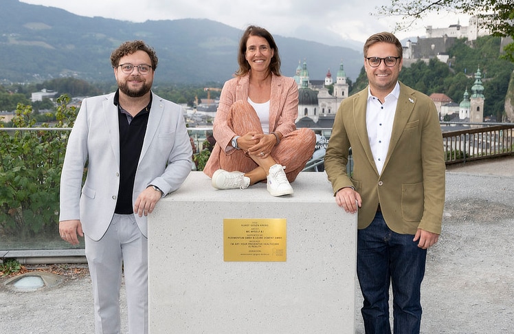 V.l.n.r.: Tassilo Posch (CEO Ontime Logistics), Gerda Pracher (Leitung Marketing & Kommunikation Leube Gruppe) und Moritz Schäffner (CEO Ontime Logistics).
