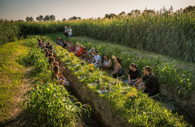 Bei "Farm is Table" nahmen die Gäste an einer direkt in den Acker eingelassenen langen Tafel Platz.